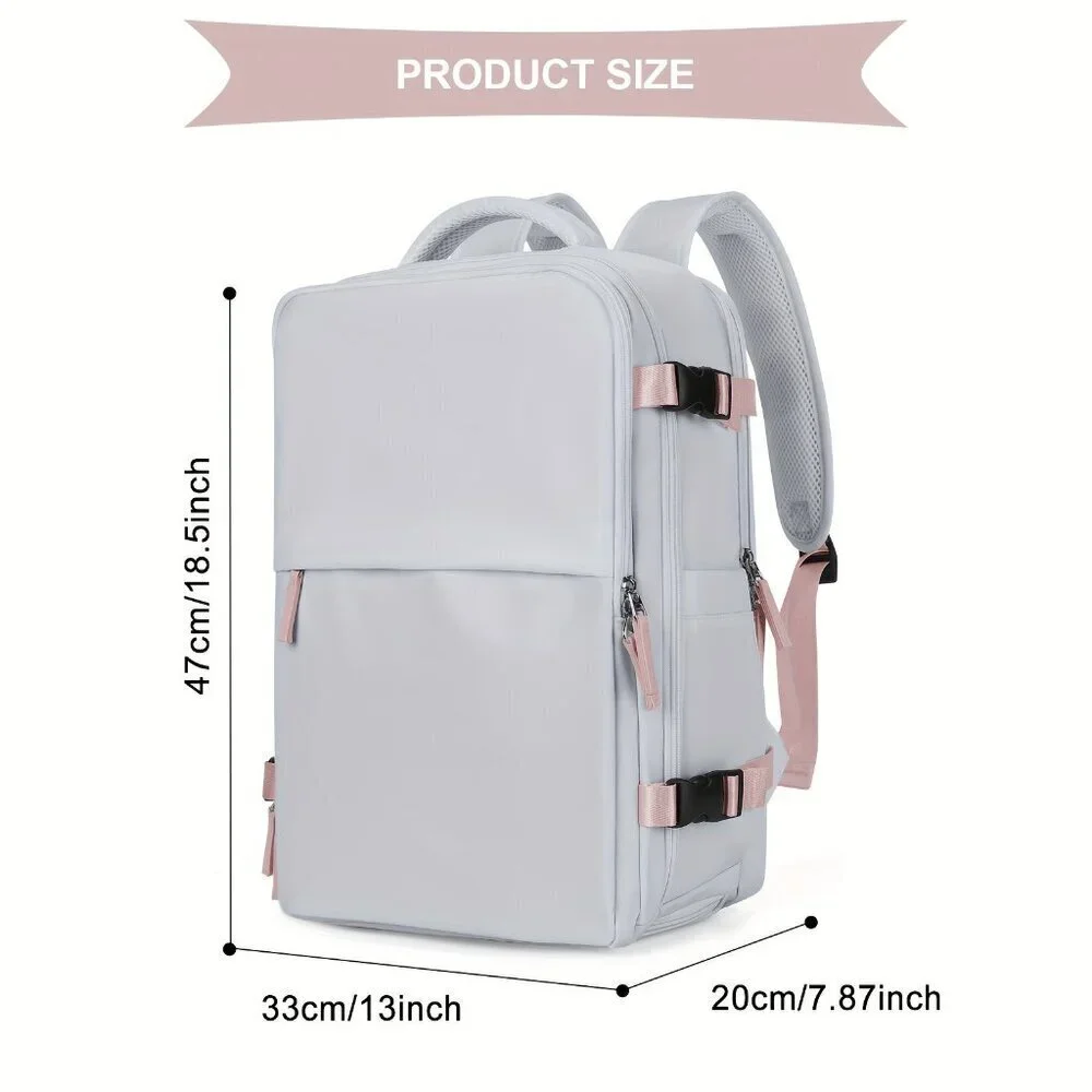 White Waterproof Travel Backpack 15” Laptop Carry-On USB Travel Bag